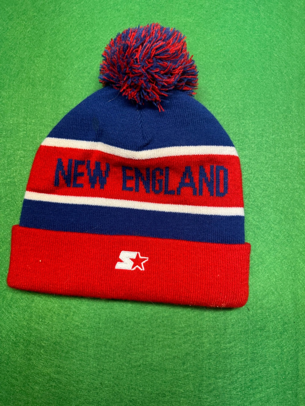 STARTER New England Pom Beanie - Red & Blue